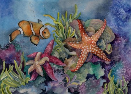 Морское дно акварелью