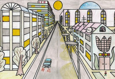 Зарисовка города линейная перспектива