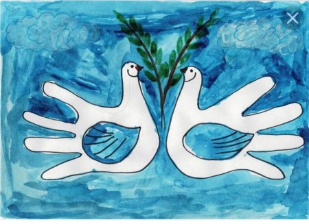 Рисование ладошками голубь мира