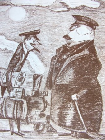 Рисунок к рассказу Чехова толстый и тонкий