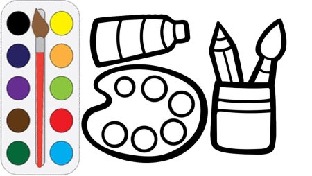 Раскраска краски и кисточка