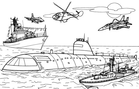 Военные корабли. Раскраска