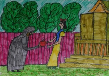 Рисунок о мёртвой царевне и семи богатырях