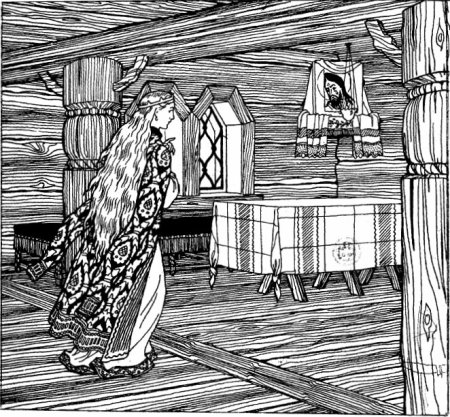 Раскраска из сказки Пушкина о мертвой царевне и семи богатырях