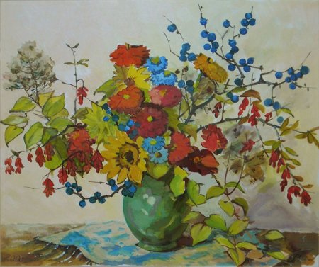 Подсолнухи гуашью в вазе