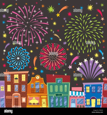 Рисование салют над городом