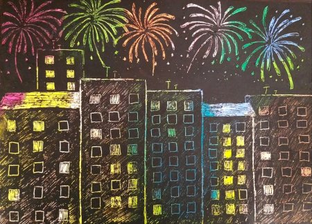 Рисование салют граттаж