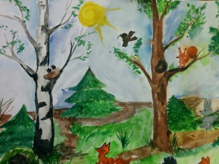 Рисование лес для дошкольников