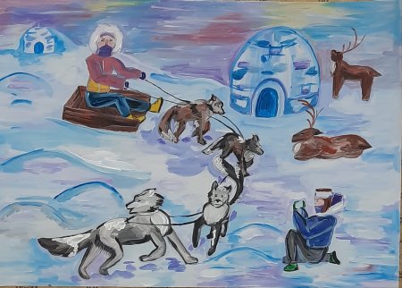 Ездовые собаки живопись живопись