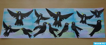 Грачи аппликация в подготовительной группе