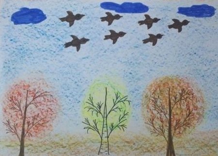 Рисование птицы улетают на Юг