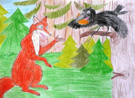 Иллюстрирование басни и. Крылова «ворона и лисица»