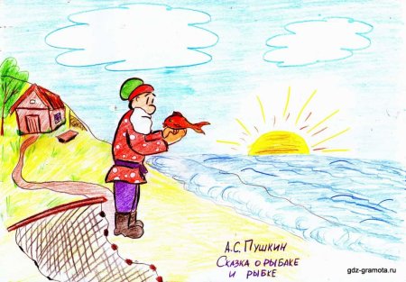 Сказка о рыбаке и рыбке рисунки детей 2 класса
