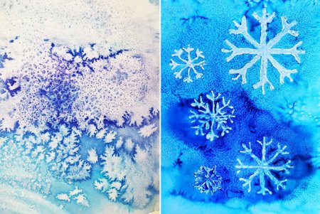 Рисование зимы акварелью и солью