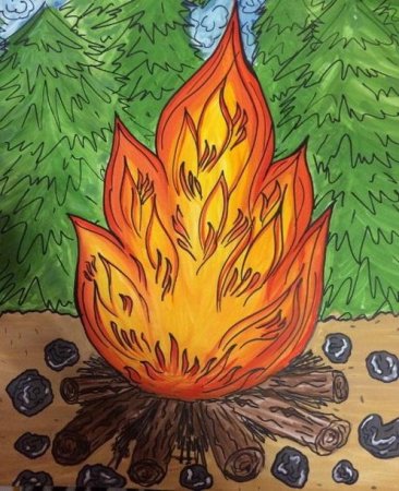 Рисование костер в лесу