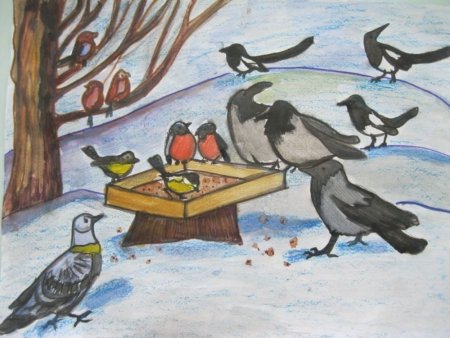 Рисование рябина и птицы дети