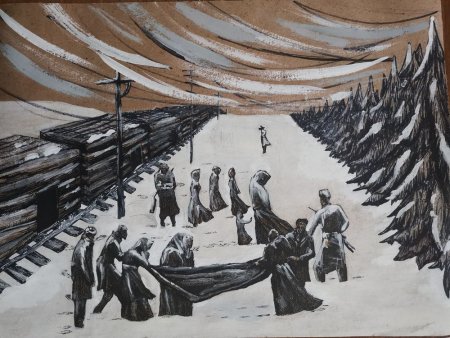 Депортация Калмыков в Сибирь рисунок