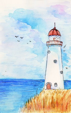 Маяк цветными карандашами