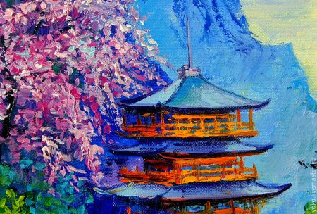 Китай пагода пейзаж акварель