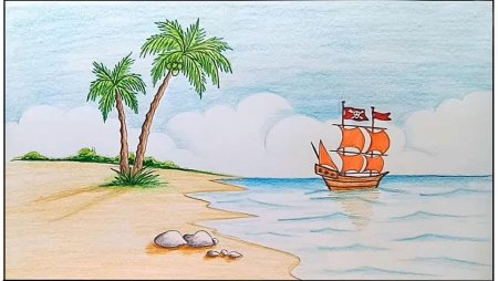 Море рисунок карандашом для детей