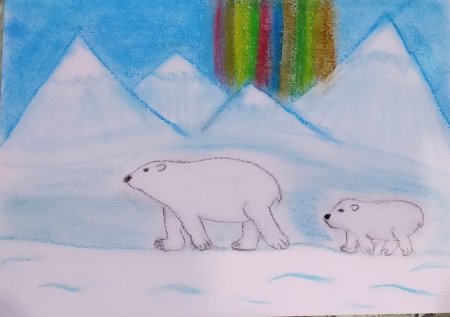 Рисование. Тема: «белый медведь и Северное сияние» (Лыкова, 140)
