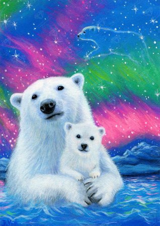 Белый медведь и Северное сияние