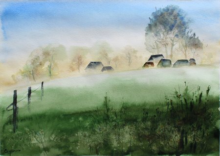 Деревенские пейзажи акварелью легкие