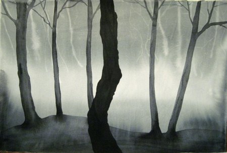 Мрачный пейзаж акварелью