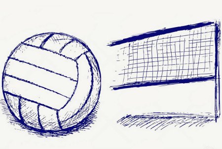 Волейбольный мяч и сетка рисунок