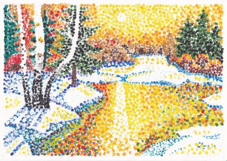 Пуантилизм техника рисования для детей пейзаж