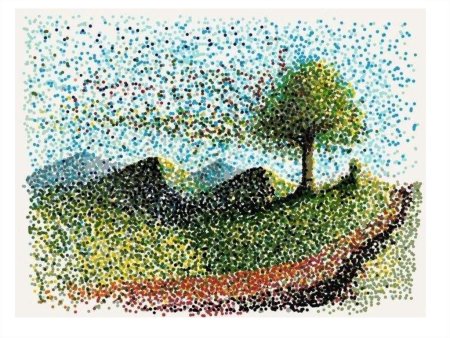 Техника пуантилизм горы