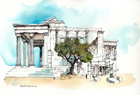 Греция Акрополь скетчинг
