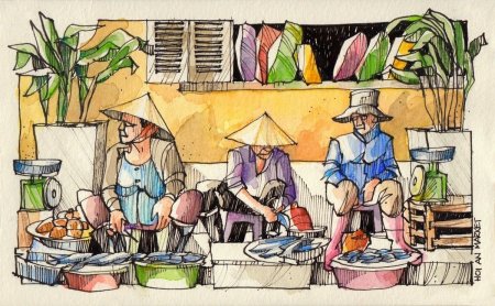 Люди на рынке для набросков