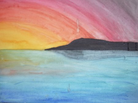 Закат акварелью для детей легко