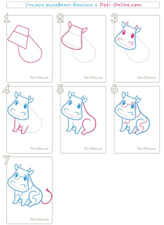 Нарисовать корову поэтапно