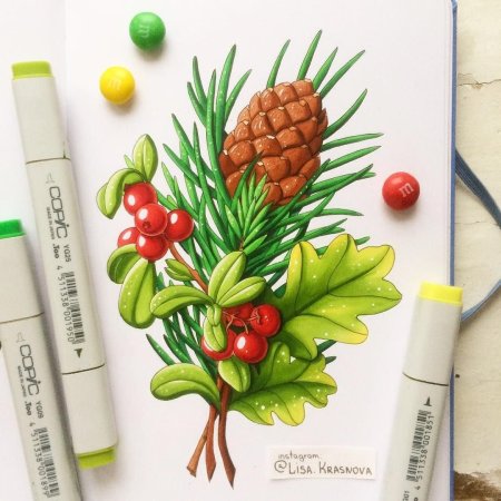 Новогодние скетчи маркерами для начинающих легкие
