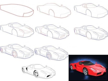 Рисунок автомобиля пошагово
