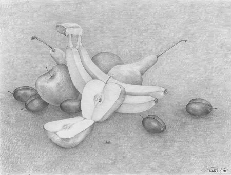 Натюрморт с фруктами карандашом