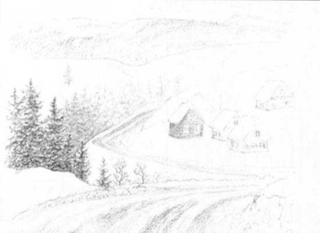 Новогодние пейзажи карандашом легкие