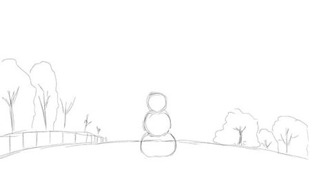 Зимний пейзаж рисунок легкий