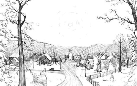 Зимняя дорога рисунок карандашом для срисовки