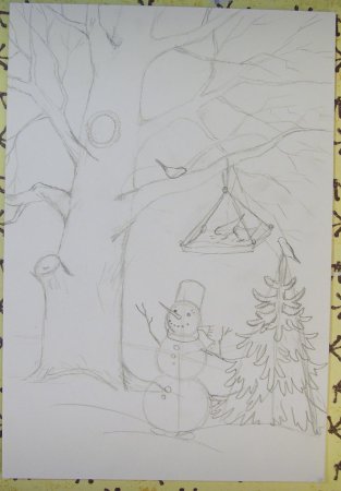 Зимний рисунок карандашом