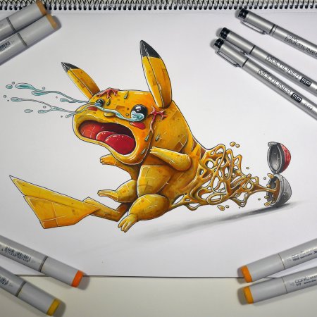 Кот фломастерами