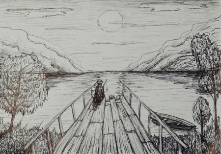 Пейзаж гор карандашом
