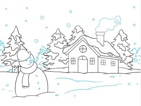 Зимний пейзаж карандашом для детей