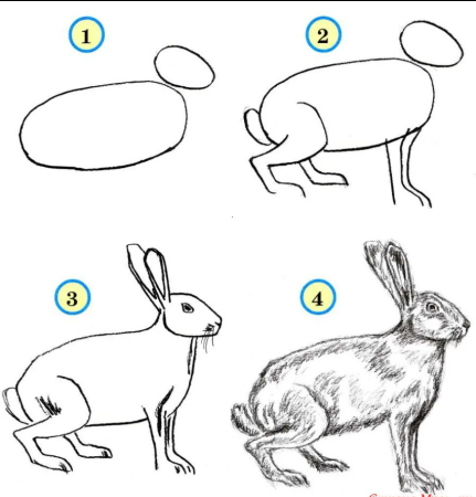 Легкий рисунок зайчика для срисовки