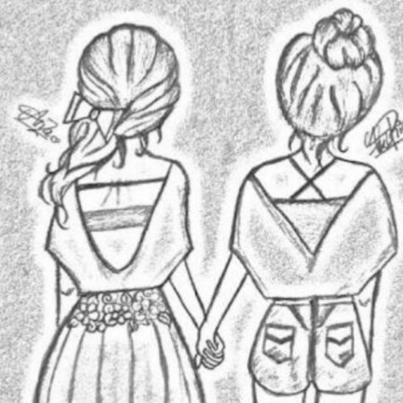 Подруги рисунок простым карандашом