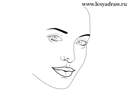 Лицо девушки карандашом без волос