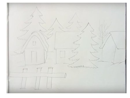 Зимний пейзаж карандашом для срисовки