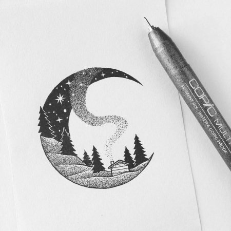 Рисунки чёрной гелевой ручкой